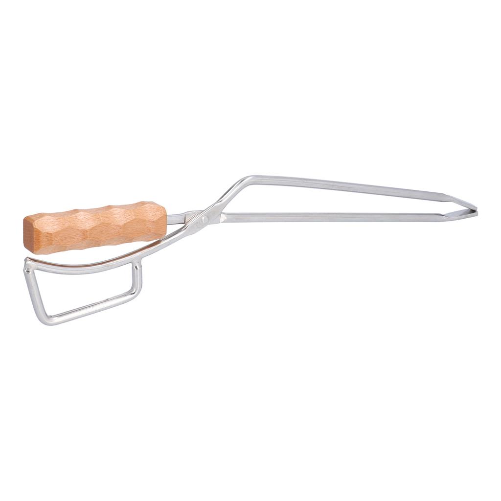 Log Tongs Beech Wood Handle Stainless Steel Clamp High Temperature Resistance Fire Tong for Outdoor