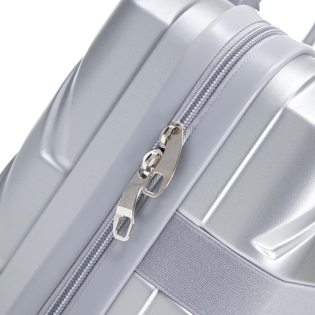 14"/19" 2-Piece ABS Spinner Suitcase Set with Combination Lock & 14" Cosmetic Bag (Silver)