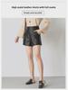 2023 Herbst High-Waist Schwarze Leder A-Linien-Shorts für Damen