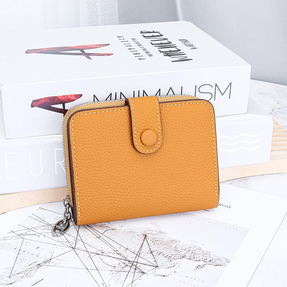 Genuine Leather Mini Wallet - Snap Button & Zipper Bifold Card Wallets, Compact Slim Purse with Multi-Card Slots for Women