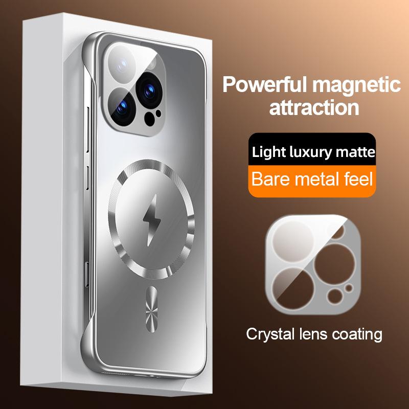 Applicable To Apple 16 ProMax Dazzling Gold Magnetic Frameless Mobile Phone Case Iphone15 Matte Anti Fall Cover 14
