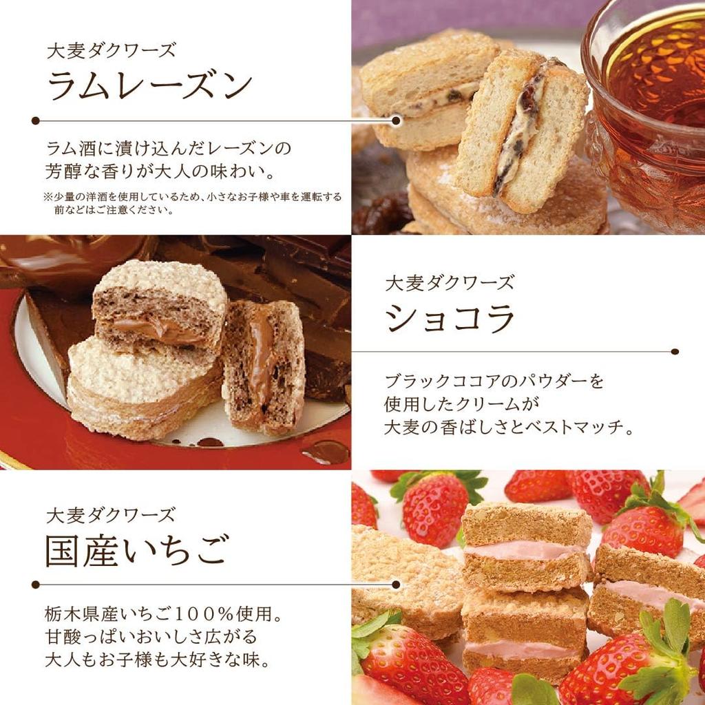 Barley Dacquoise A 6 types 18 pieces Strawberry Matcha Rum Raisin Chocolate Sweets Snack Gift Dacquoise Individually wrapped Christmas gift New