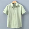 Men's Summer Heavyweight White Short-Sleeve Cotton Shirt - Solid Color Casual Lapel Design