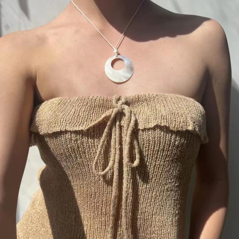 Round Design Sense Versatile Personality Temperament Natural Shell Round Medium Circle Pendant Necklace