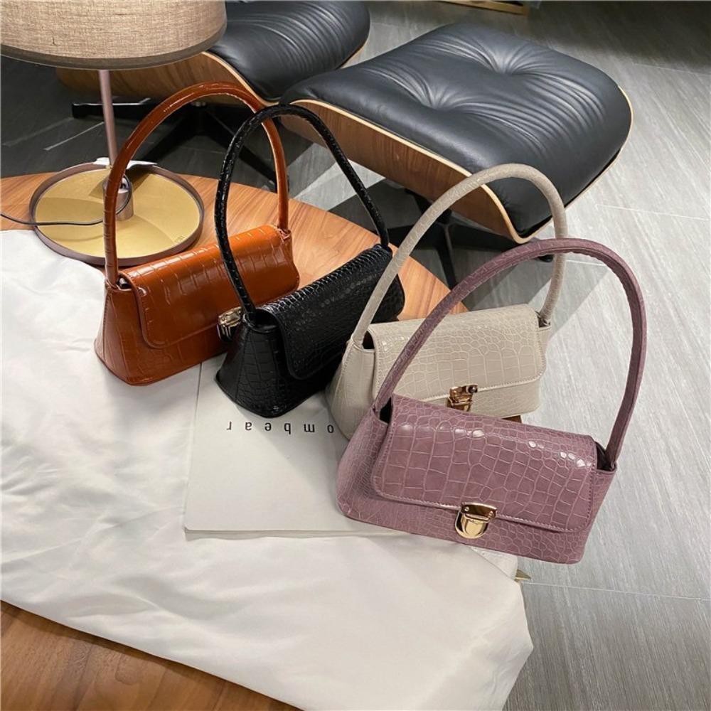 Handbag PU Leather Bag Vintage Rectangle Shoulder Bag Simple Stone Pattern Bag Unisex