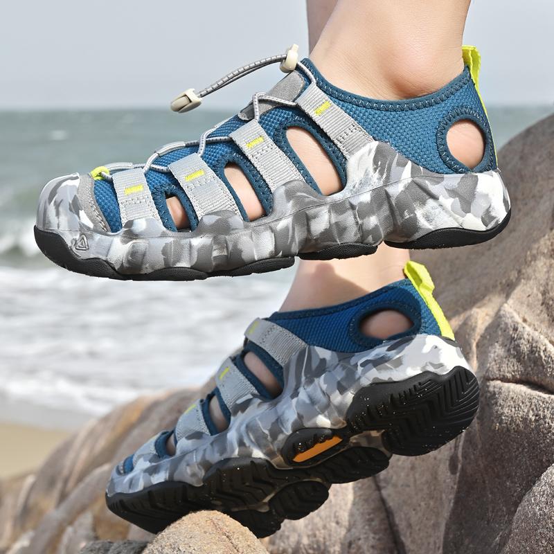 Fashion Men's Closed-Toe Beach Sandals Couple Shoes Size 36-46 Breathable EVA Sole Water Sports Shoes Anti-Slip Outdoor Hiking Sandals