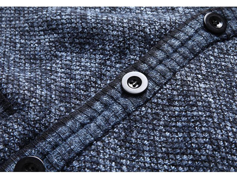 New Winter Casual Velvet Men's Knitted Long Sleeve V-Neck Cardigan Jacket