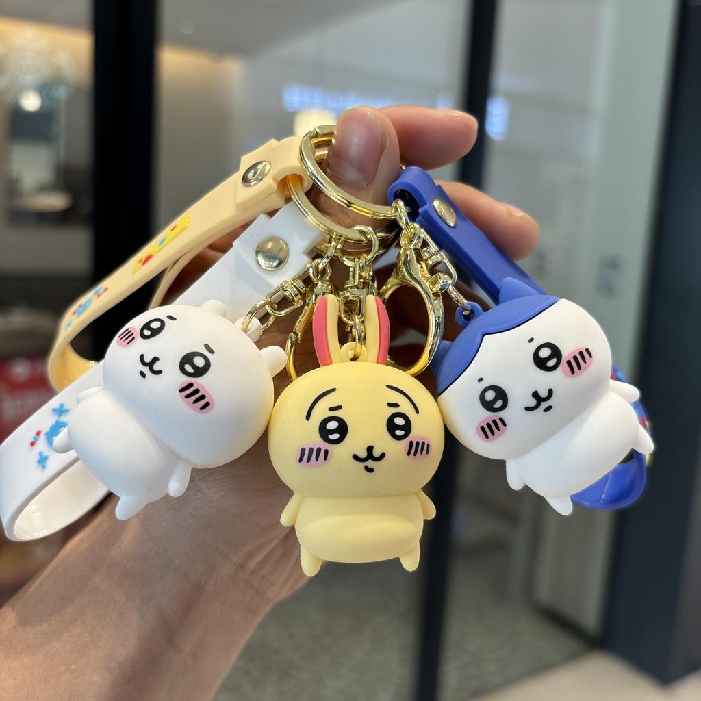 Kawaii PVC 3D Figure Keychain Cute Usagi Hachiware Ushachi Cartoon Pendant Bag Charm & Key Ring Party Birthday Perfect Gift