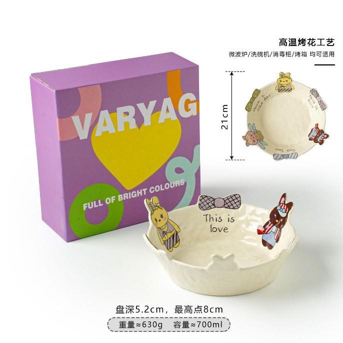 Factory Direct Lelyi Instagram Cute Rabbit Fruit Bowl Ceramic Dishes & Plates Instagram Cartoon Style Cereal Bowl 8.2inch