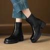 Autumn and winter solid color medium heel large size Martin boots rear zipper comfortable thick sole non-slip square heel leather boots Korean versio
