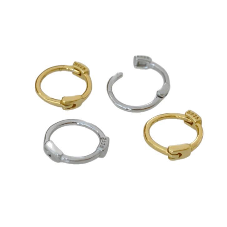 Korean S925 Sterling Silver Simple Hoop Ear Studs - Smooth K Gold-Plated Cartilage Rings