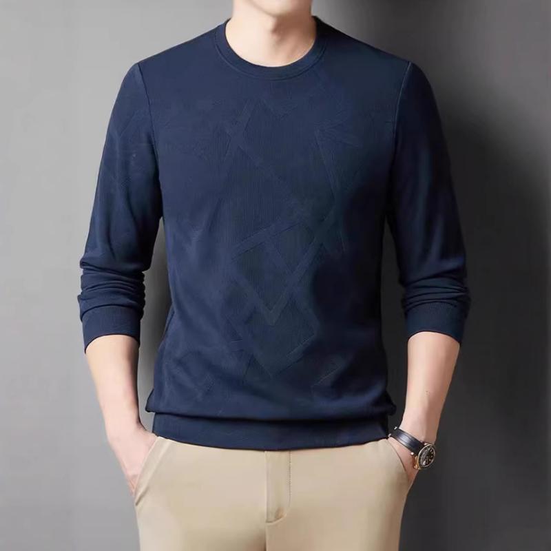 Novo Moletom Masculino Jacquard Gola Redonda Fashion Confortável Casual e Versátil Camiseta Básica de Manga Comprida