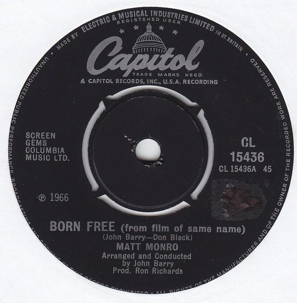 

7inch Record MATT MONRO - Born Free CL15436 Capitol Records 1966 UK Pop Used