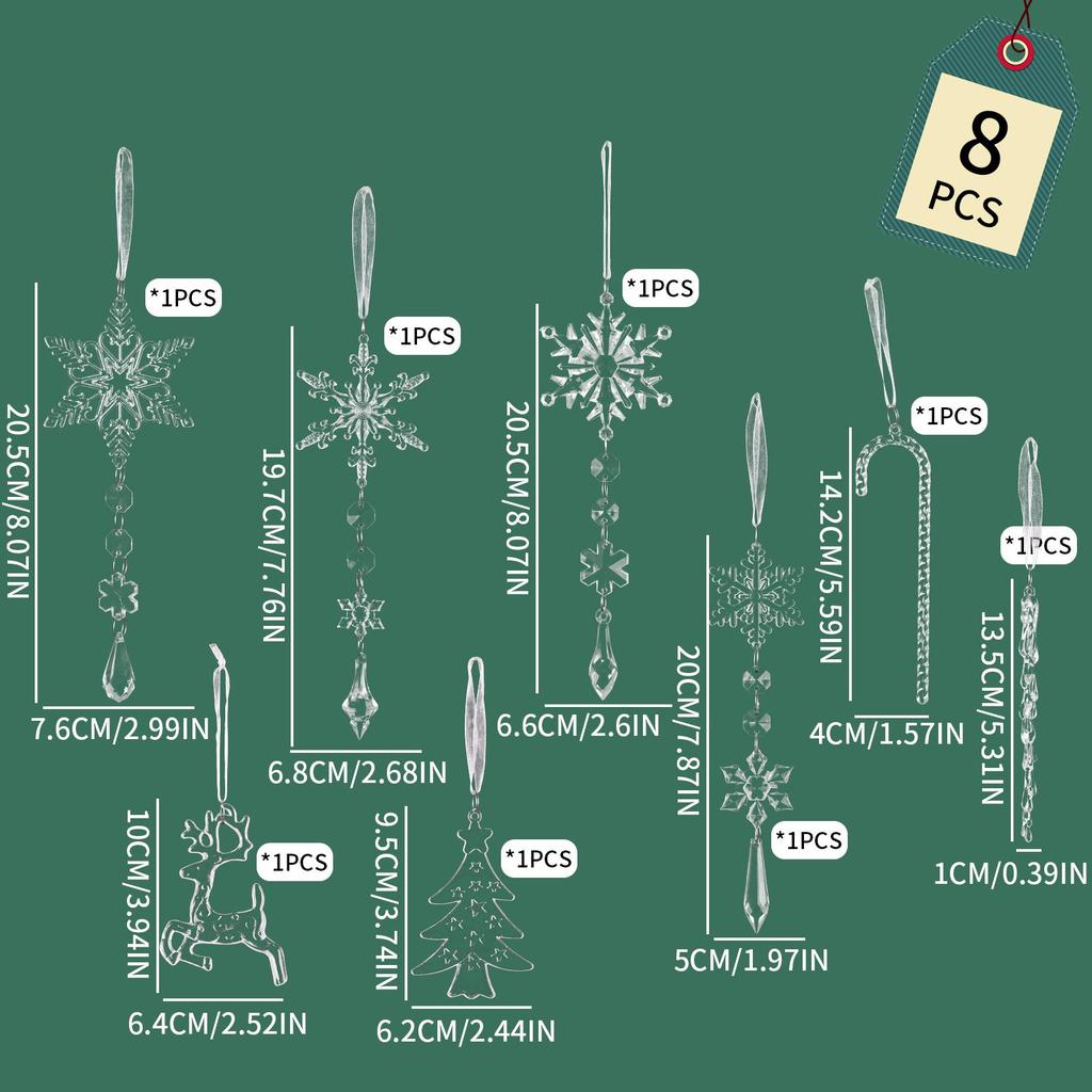 Jia He 8-Piece Acrylic Icicle & Snowflake Christmas Ornaments Set