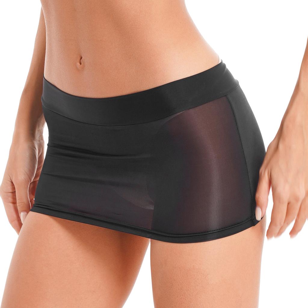 Damen Strand Überwurf Minirock Halb Transparentes Design Einfarbiger Colorblock Niedrige Taille Bleistiftrock