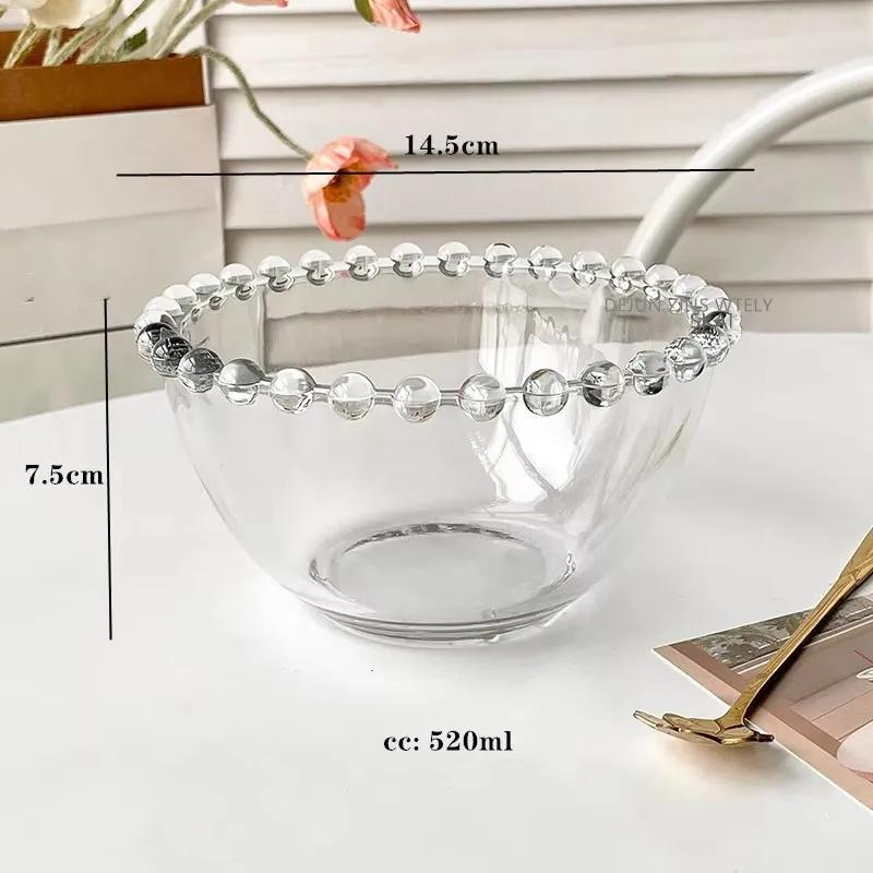 Advanced Pearl Rimmed Glass Bowl Creative Oatmeal Yogurt Bowl Breakfast Ice Cream Salad Bowl Glass Cutlery Kitchen Supplies Gift