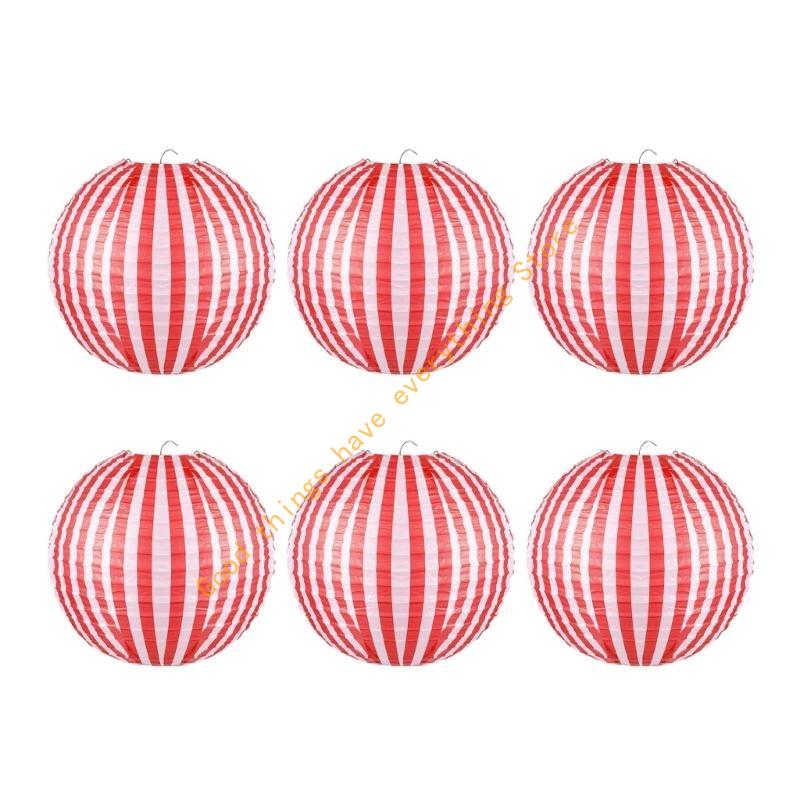 

55KF 6PCS Classical Red White Stripe Paper Lanterns Suitable For Various Occasion
