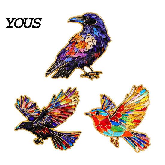 Hat Decoration Pin Brooch with Safety Buckle, Enamel Painting Flying Bird Design Lapel Crow And Pin, Zinc Alloy Metal Base Badge for Coats Shirts