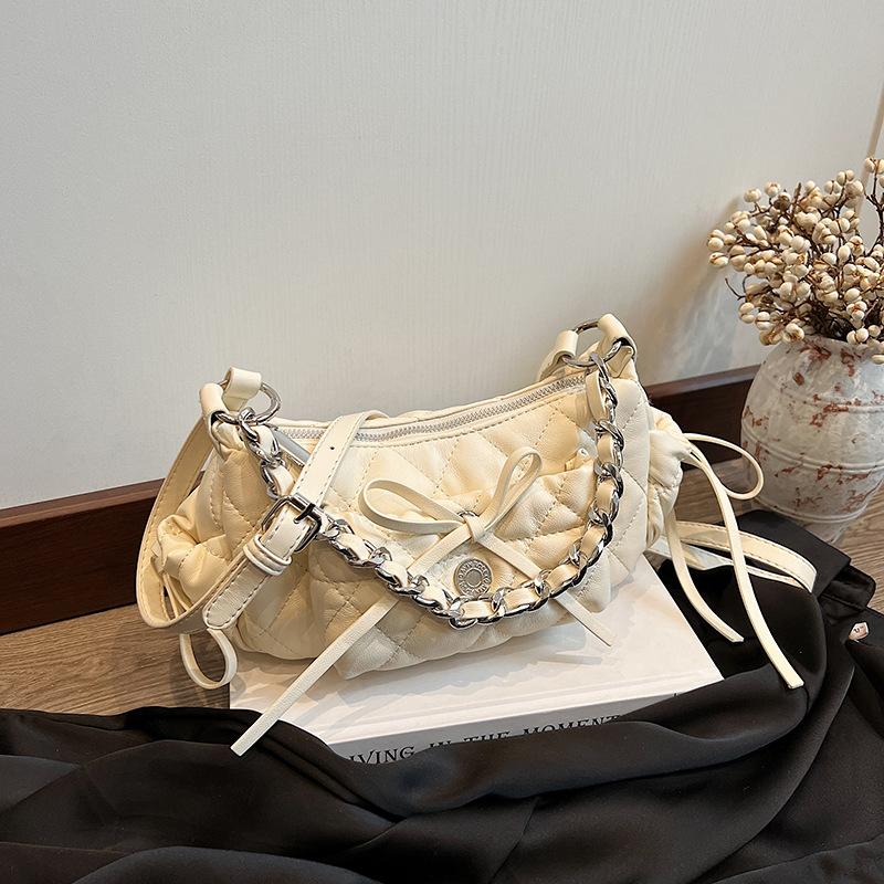 Geantă pentru subrat cu lanț texturat pentru femei, cu fundă nouă, la modă, cu un singur umăr, genți de mână pentru femei, retro, ocazional pentru navetă.