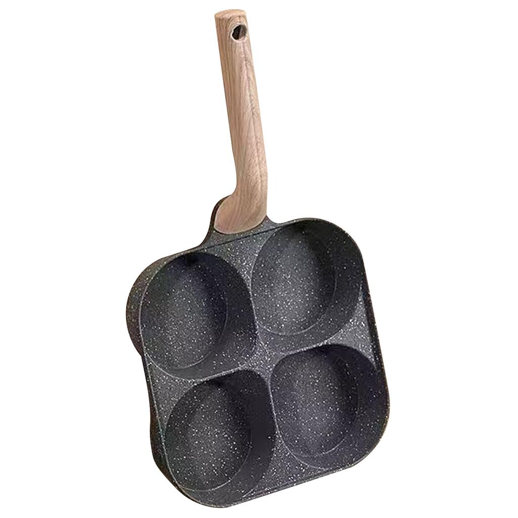 Poêle à petit-déjeuner 4 trous avec long manche pour cuisson sur plaque chauffante