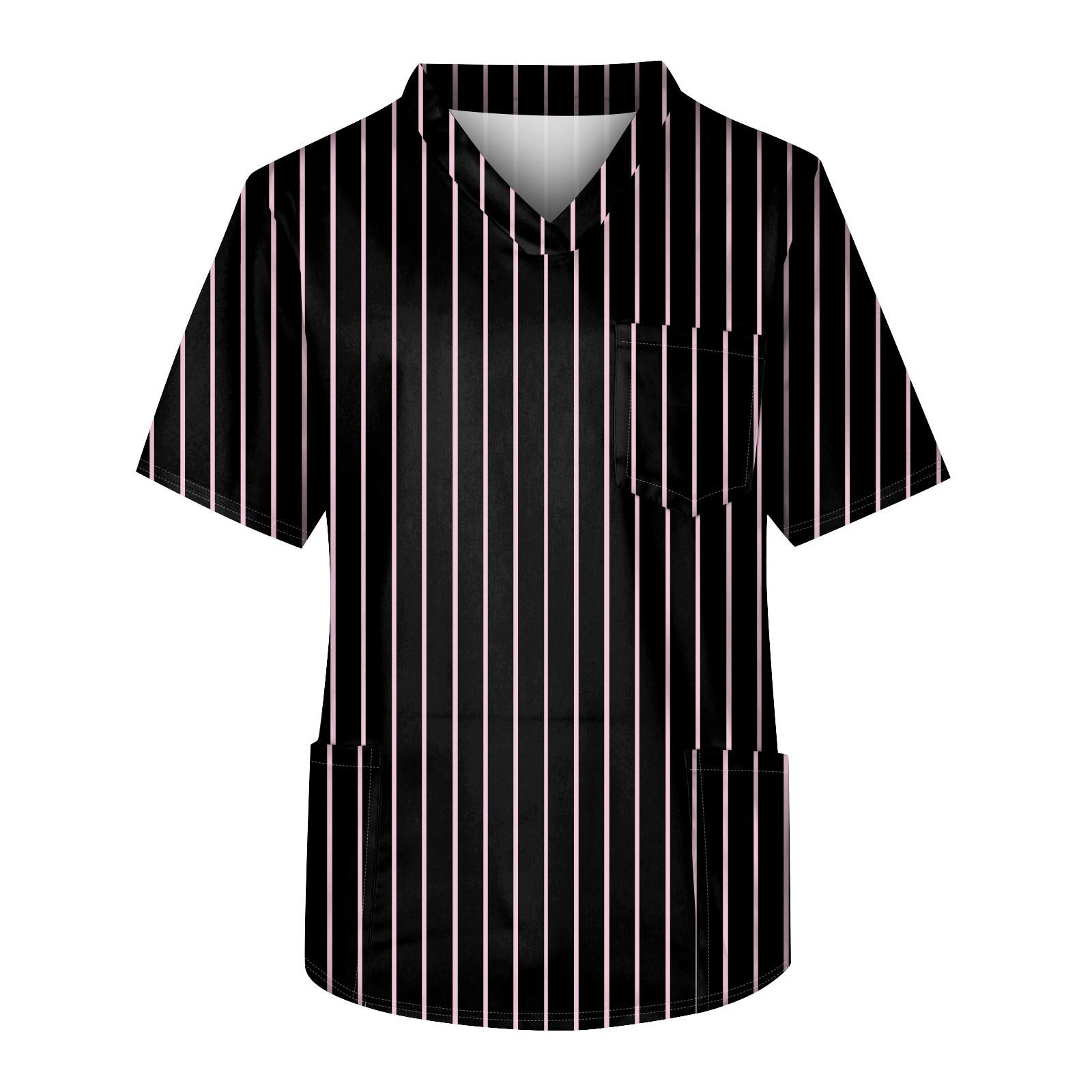 

Мужская рабочая блузка с короткими рукавами и v-образным вырезом с принтом, топ с нагрудным карманом L чёрный