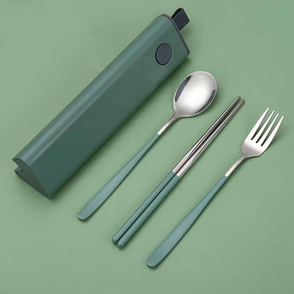 2/3Pcs Pull-out Cutlery Box Stainless Steel Tableware Set  Travel Use