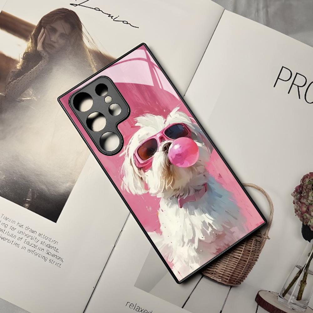 Cartoon Maltese Dog Phone Case For Samsung Galaxy S25 S24 S23 S22 S20 S21 Note20 Ultra Plus Fe Colored Silver Cover