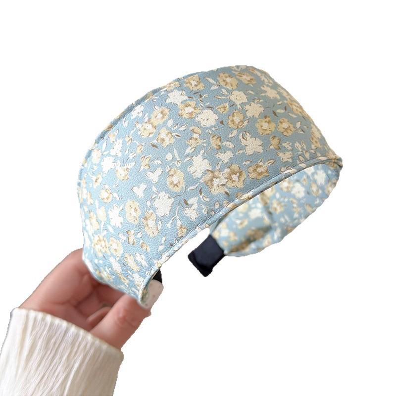 Elegant Rustic Wide Floral Print Headband for Women Wrap Hair Cover Parting Down Press Edge Sweet Cute Hair Hoop Accessory