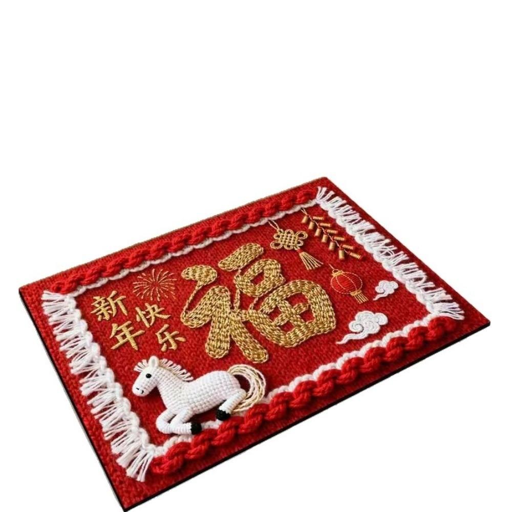 Horse Pattern New Year Door Mat Red Welcome Home Mat New Entrance Floor Mat  Home Decorations