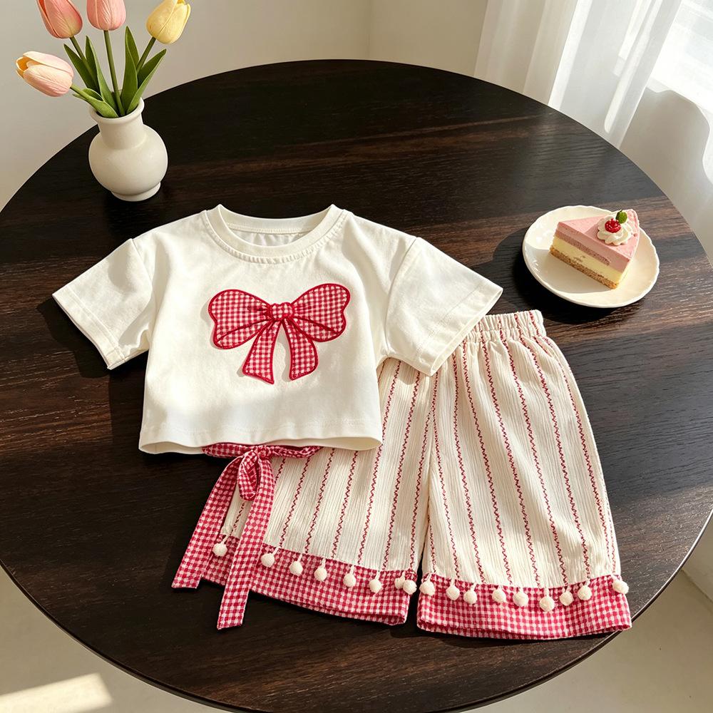Girls Summer Fashion Short Sleeve And Casual Pants Two Piece Set Stylish Baby Summer Clothing 100cm