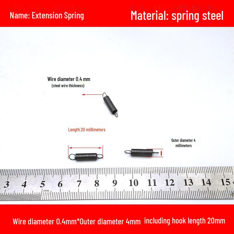 Micro Precision Extension Tension Spring Set with Hooks, 0.4mm Wire Diameter, 3-5mm Outer Diameter