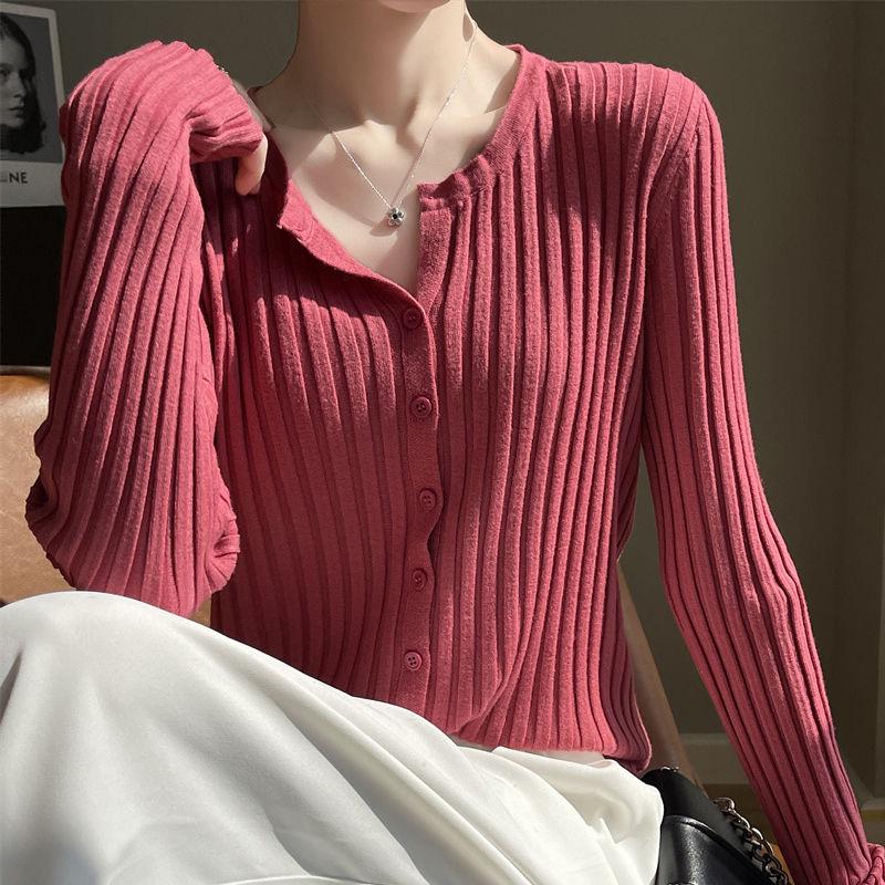 

Women s Spring 2025 Soft Knit Cardigan - High Waist, Slimming, Round Neck, Long Sleeve Sweater Top. 2XL (130-145 jin)