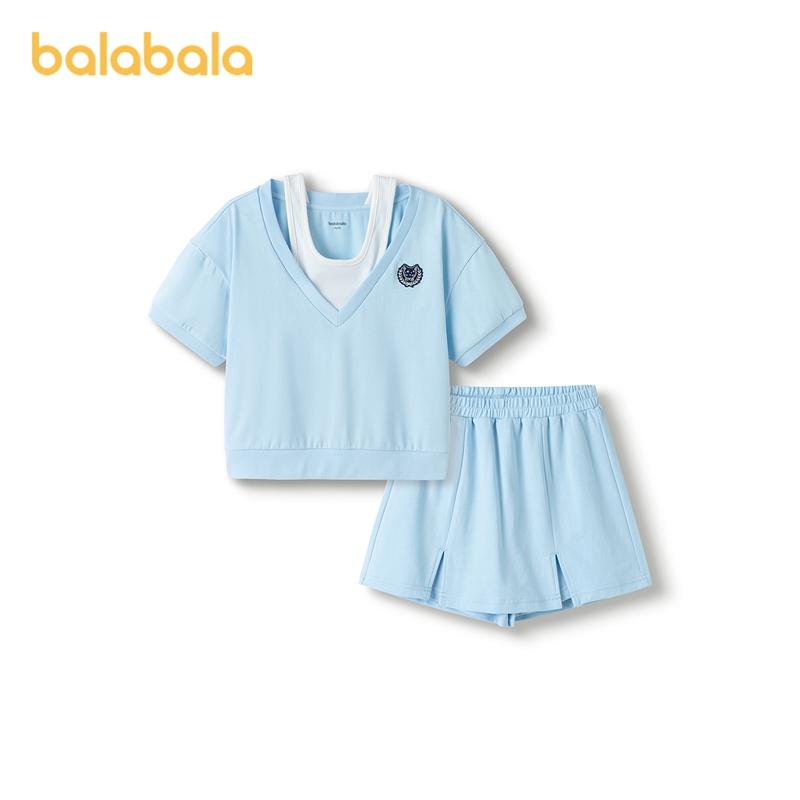 Balabala Girls' Set Summer Children's Wear 2025 New Summer Wear Middle and Large Children's Two piece Set College Style Fashion