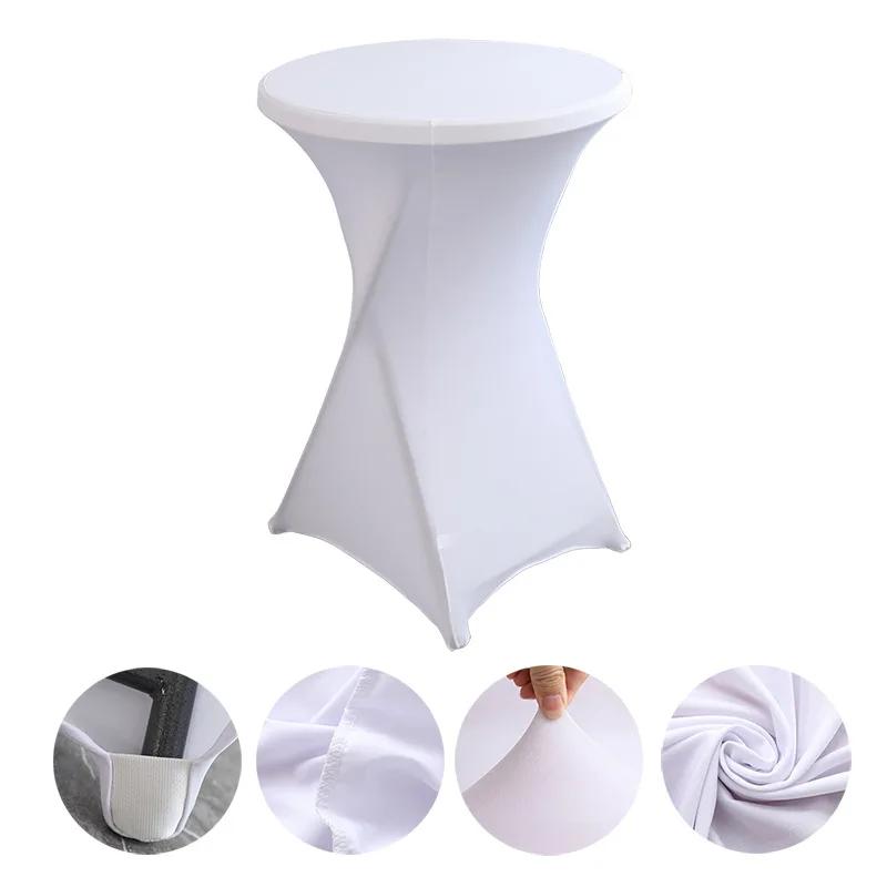 1-6Pcs Spandex Round Tablecloth Cocktail White Table Covers Fitted Stretch Tablecloth for Wedding, Banquet, Party, Birthday