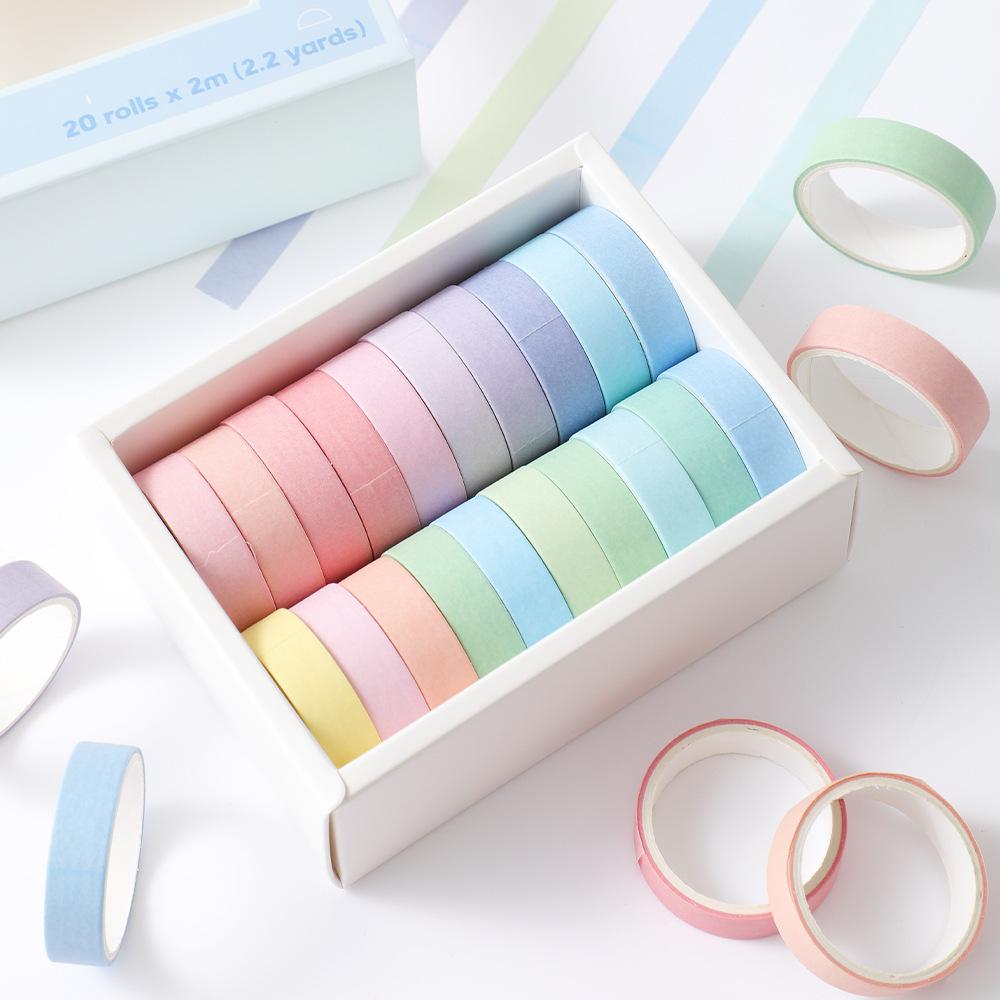 

20 рулонов Macaron Washi Tape Set Rainbow Masking Tape Set 10 мм(0,4 дюйма) Широкая цветная декоративная лента для рукоделия