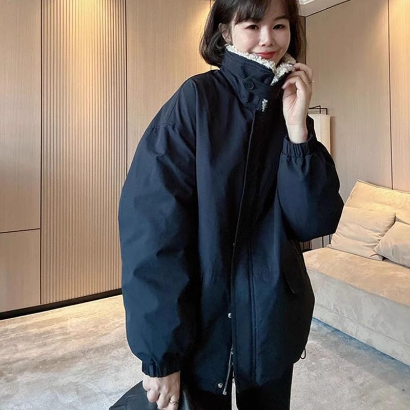 

Lamb wool lapel removable Parker cotton clothes women s 2025 winter new casual tooling thickened jacket tide L Темно-синій