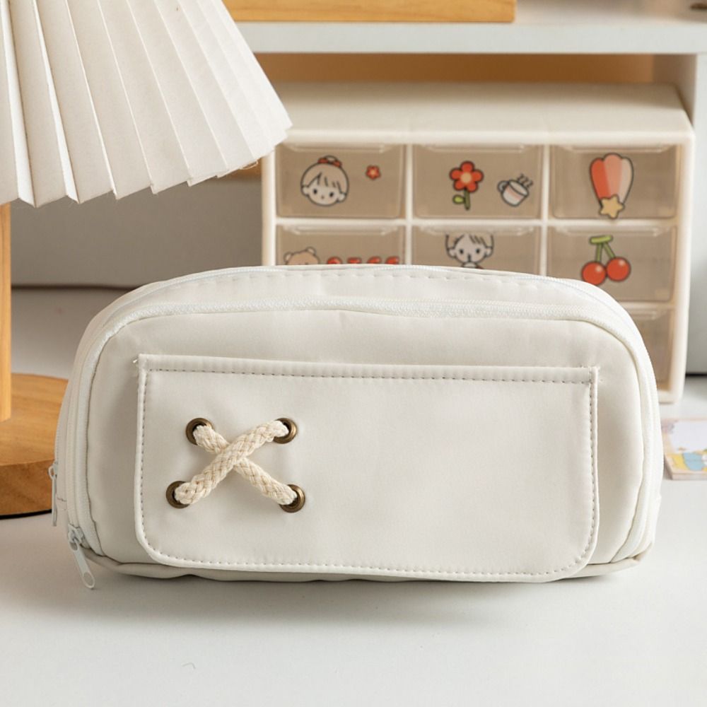 Large Capacity Pencil Case with Cross Rope Oxford Fabric Pencil Pouch Kawaii Pencil Bag Student