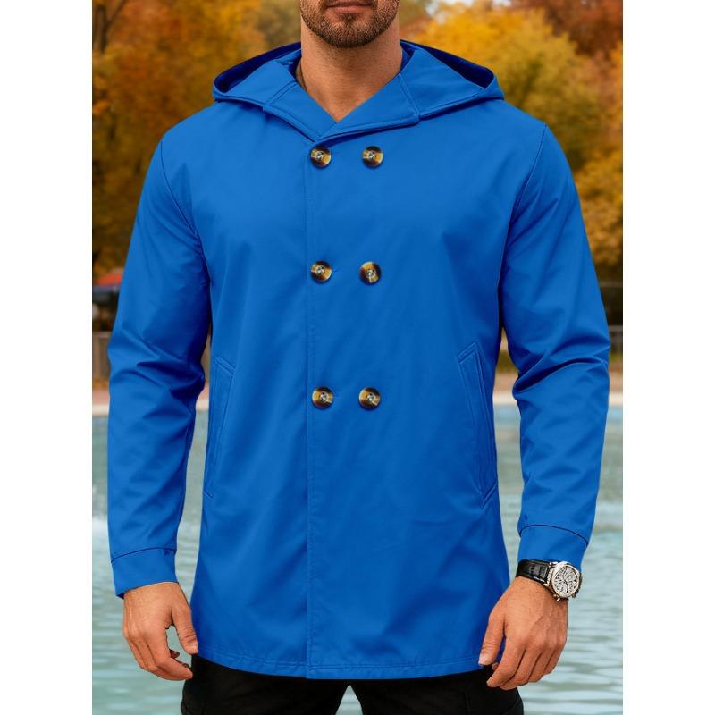 Men S Solid Color Hooded Mid Length Slim Fit Casual Trench Coat