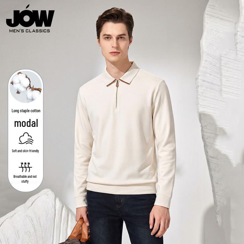 JOW Men s Cotton Modal Blend Zip Polo Long Sleeve T-Shirt XL/52