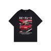 Men's Street Racing Pattern Tokyo Printed Comic Print Suitable For Daily Casual Wear Black Fashion T-Shirt