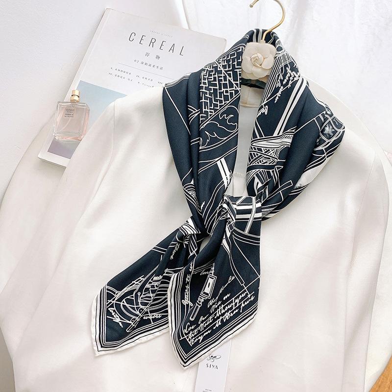 Summer new ink painter hand curling 91 square scarves in stock simulated silk twill temperament shawl manufacturer