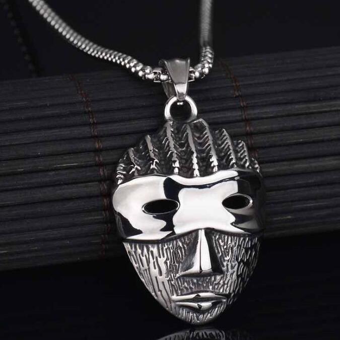New European and American Trendy Titanium Steel Men's Necklace Hip-hop Simple Mask Pendant