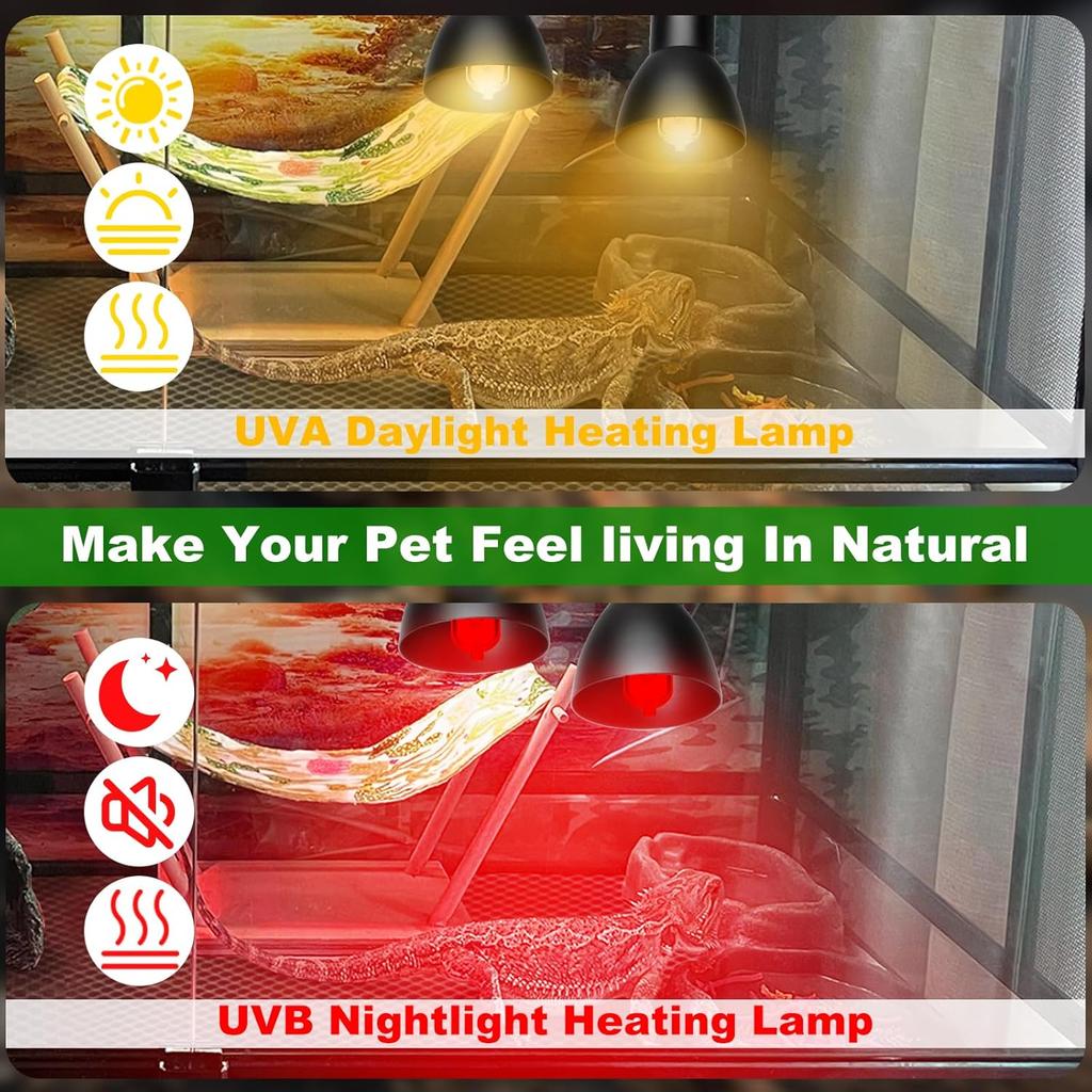 Heat Lamp for Reptile UVA UVB Light for Bearded Dragon Basking Light Dimmable Gooseneck Heating Lamp for Tortoise/Snake/Lizard