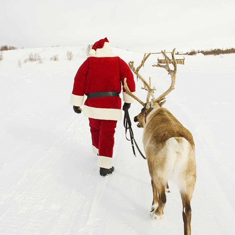 Kostým Santa Clause Vánoční Zlatý Sametový Oblek Dospělý Cosplay Vystoupení Kostým