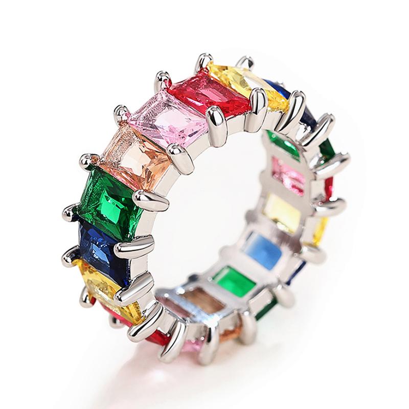 

Huitan Rectangular Colorful CZ Promise Rings for Women Luxury Gold Color/Copper Color Wedding Accessories Rainbow Rings Zircon 6