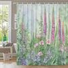 1 stuks Vingerhoedskruid Badgordijn - Elegant Paars Roze Bloemen Aquarel Tuinscène met Varens op Zachte Pastel Achtergrond, Polyester