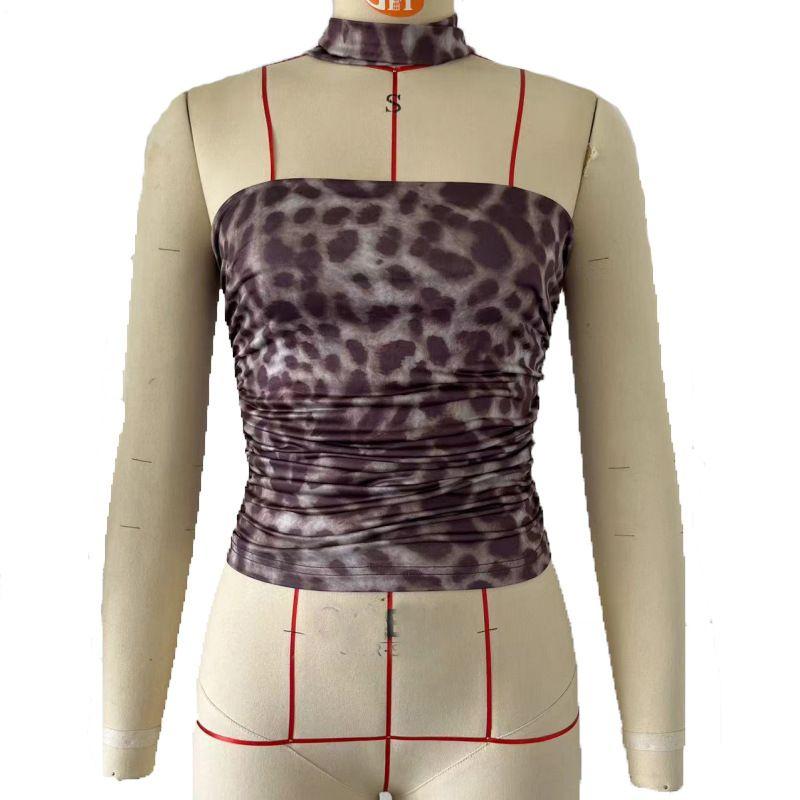 

Leopard Print Sexy Slim Fit Strapless Vest Leopard-Print Slim-Fit Tube Top Vest Khaki L