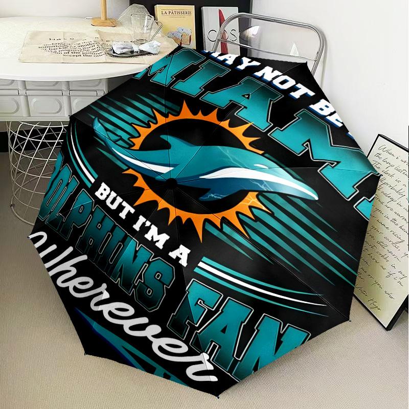 Dolphins Team Logo Artwork Umbrella Folding Umbrella, Automatic Umbrella 8-Frame for Travel, Camping Use Gift for Halloween Christmas