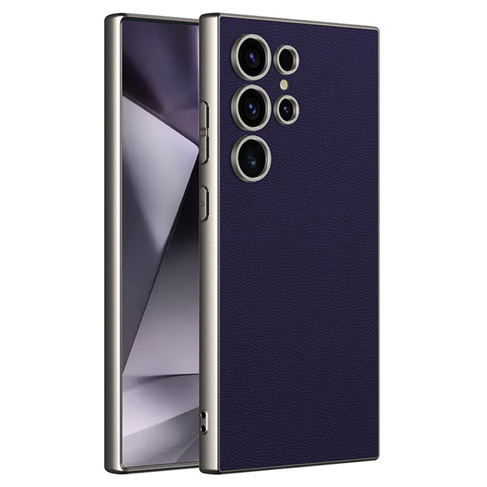 

Для Samsung Galaxy S25 Ultra Чохол Протиударний Матовий З Металевою Фарбою З Ефектом Шкіри На Дотик Шкірзамінник+ТПУ Чохол для Телефону Dark Purple