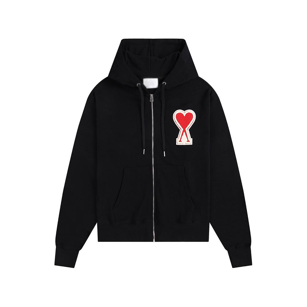 AMI CLAMS Unisex Hoodie with Embroidered Heart & Zippered Pocket - Autumn/Winter Casual Jacket
